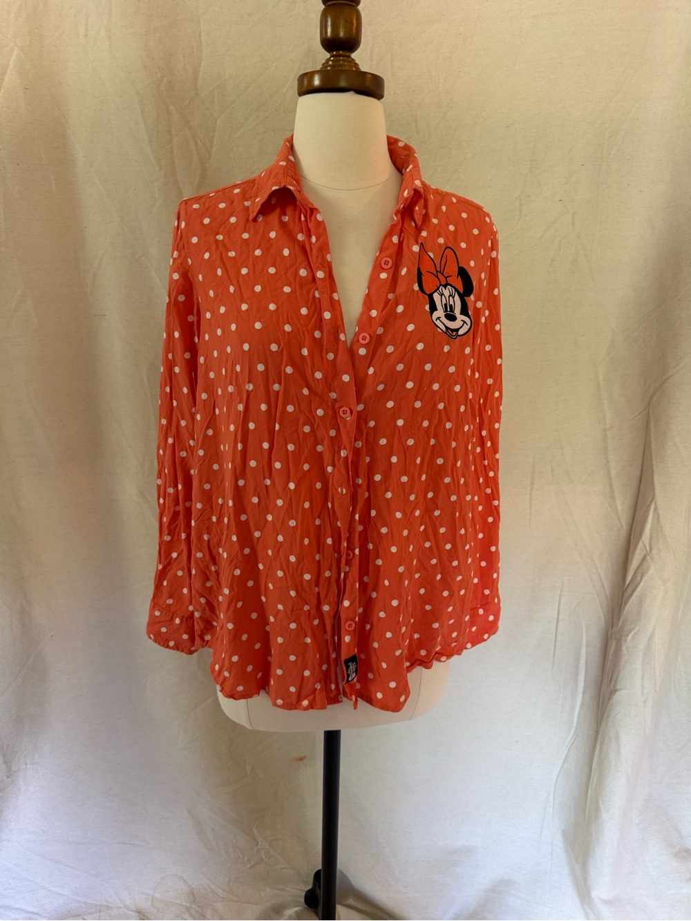 Disney Orange Polka Dot Minnie Mouse Button-Down Shirt